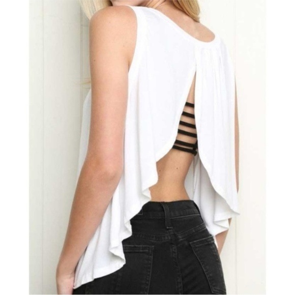 Brandy Melville White Open Back Tee Sleeveless One Size - Picture 1 of 9